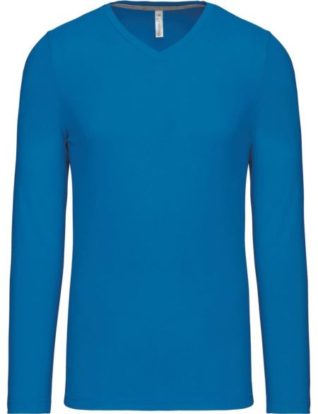 Herren-T-Shirt mit V-Ausschnitt und langen Ärmeln Kariban K358 Tropenblau