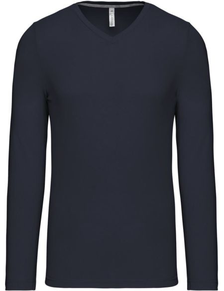 T-Shirt für Herren mit V-Ausschnitt und langen Ärmeln Kariban K358 Marineblau