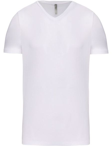 T-Shirt Herren elastisches T-Shirt mit V-Ausschnitt Kariban K3014 weiß