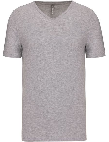 T-Shirt Herren elastisches T-Shirt mit V-Ausschnitt Kariban K3014 hellgrau meliert