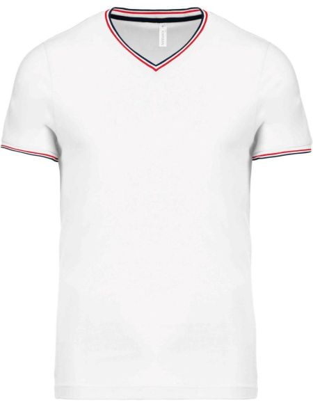 Herren-Piqué-T-Shirt mit V-Ausschnitt Kariban K374 weiß/marine/rot