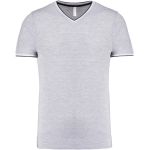 Herren-T-Shirt aus Piqué mit V-Ausschnitt Kariban K374 Oxford-Grau/Marineblau/Weiß