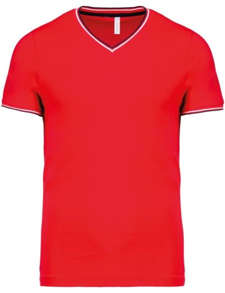Herren-Piqué-T-Shirt mit V-Ausschnitt Kariban K374 rot/marine/weiß