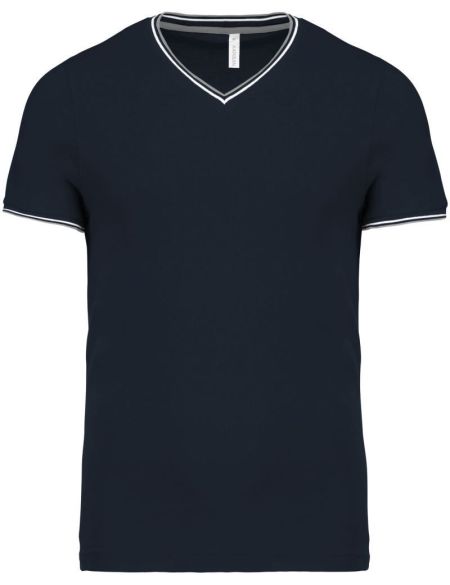 Herren-Piqué-T-Shirt mit V-Ausschnitt Kariban K374 weiß/marine/rot