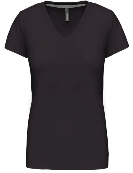 Damen-T-Shirt mit V-Ausschnitt Kariban K381 dunkelgrau