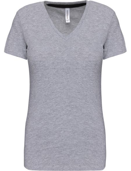 Damen-T-Shirt mit V-Ausschnitt Kariban K381 Oxford-Grau