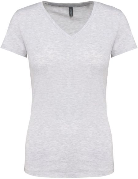 Damen-T-Shirt mit V-Ausschnitt Kariban K381 Asche meliert
