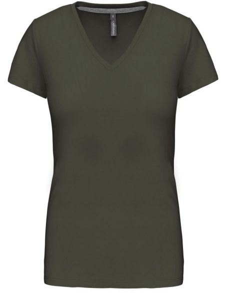 Damen-T-Shirt mit V-Ausschnitt Kariban K381 dunkles Khaki