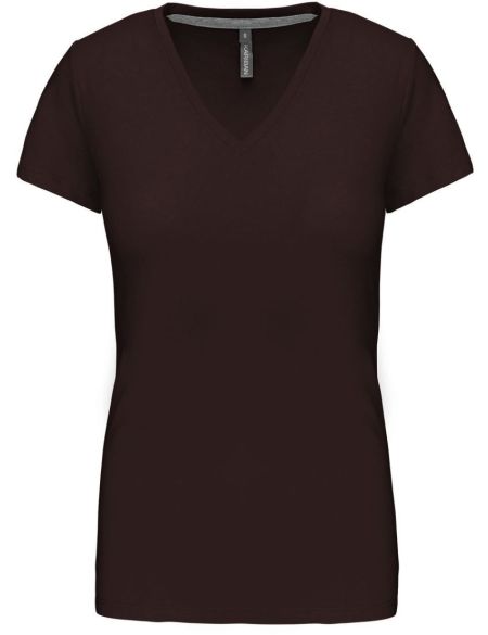 Damen-T-Shirt mit V-Ausschnitt Kariban K381 Schokolade