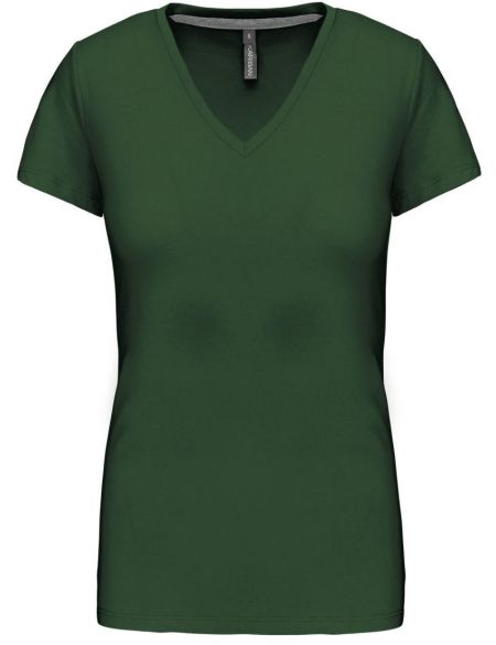 Damen-T-Shirt mit V-Ausschnitt Kariban K381 waldgrün