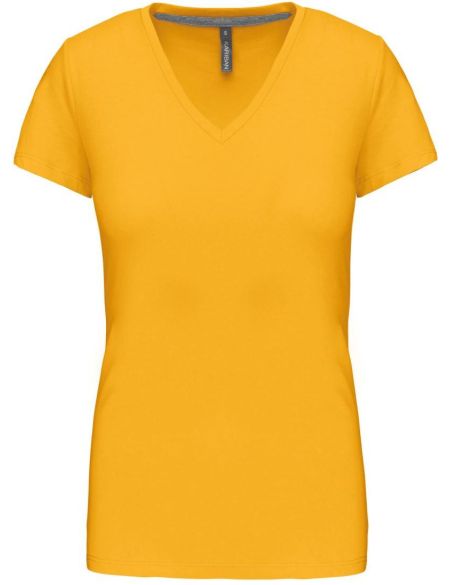 Damen-T-Shirt mit V-Ausschnitt Kariban K381 gelb