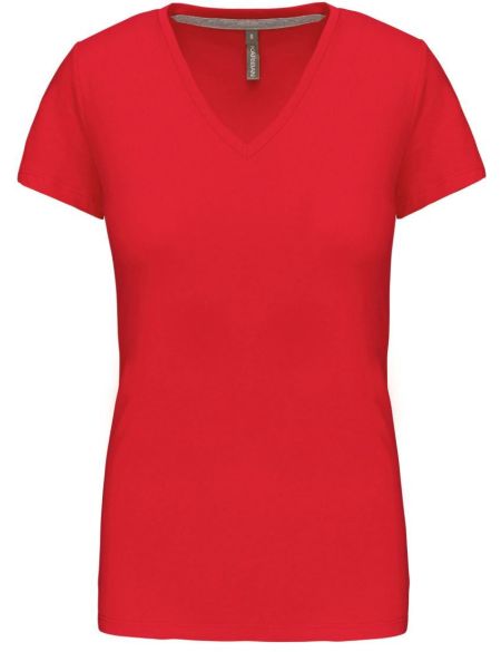Damen-T-Shirt mit V-Ausschnitt Kariban K381 rot