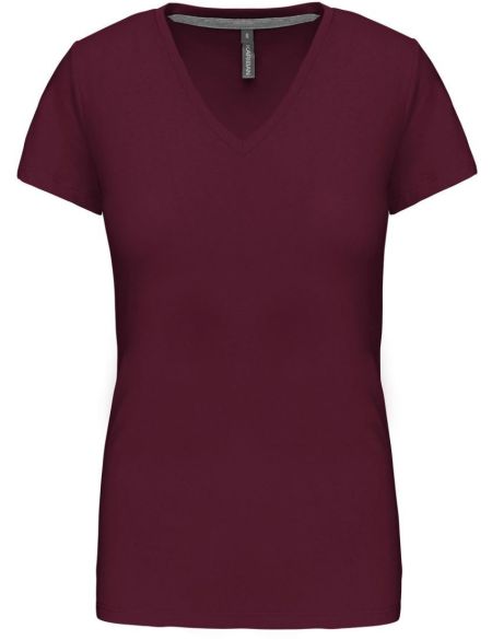 Damen-T-Shirt mit V-Ausschnitt Kariban K381 Wein