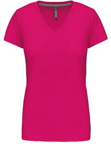 Damen-T-Shirt mit V-Ausschnitt Kariban K381 fuchsia