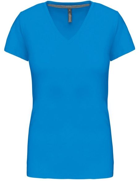 Damen-T-Shirt mit V-Ausschnitt Kariban K381 Tropenblau