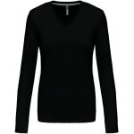 Damen T-Shirt mit langen Ärmeln und V-Ausschnitt Kariban K382 schwarz
