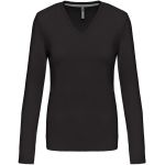 Damen-T-Shirt mit langen Ärmeln und V-Ausschnitt Kariban K382 dunkelgrau