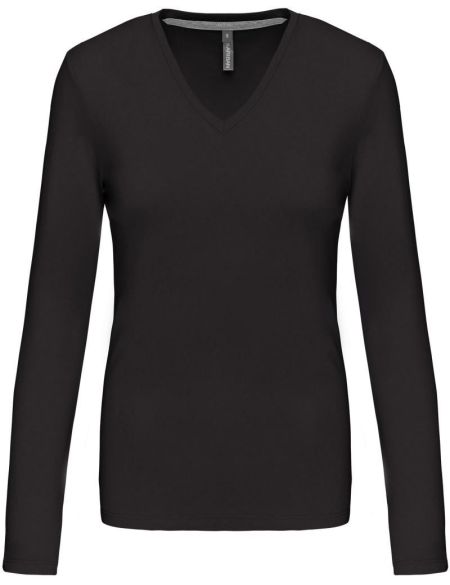 Damen-T-Shirt mit langen Ärmeln und V-Ausschnitt Kariban K382 dunkelgrau