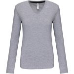 Damen-T-Shirt mit langen Ärmeln und V-Ausschnitt Kariban K382 Oxford-Grau