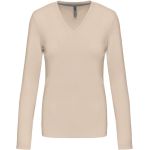 Damen-T-Shirt mit langen Ärmeln und V-Ausschnitt Kariban K382 hellsand