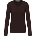 Damen-T-Shirt mit langen Ärmeln und V-Ausschnitt Kariban K382 Schokolade