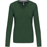 Damen-T-Shirt mit langen Ärmeln und V-Ausschnitt Kariban K382 waldgrün