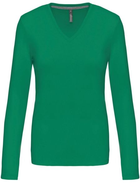 Damen-T-Shirt mit langen Ärmeln und V-Ausschnitt Kariban K382 Kelly Green
