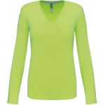 Damen-T-Shirt mit langen Ärmeln und V-Ausschnitt Kariban K382 Limette
