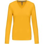 Damen-T-Shirt mit langen Ärmeln und V-Ausschnitt Kariban K382 gelb