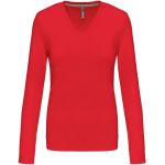 Damen-T-Shirt mit langen Ärmeln und V-Ausschnitt Kariban K382 rot