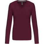 Damen-T-Shirt mit langen Ärmeln und V-Ausschnitt Kariban K382 Wein