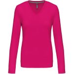 Damen-T-Shirt mit langen Ärmeln und V-Ausschnitt Kariban K382 fuchsia