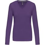 Damen-T-Shirt mit langen Ärmeln und V-Ausschnitt Kariban K382 lila