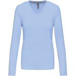 Damen-T-Shirt mit langen Ärmeln und V-Ausschnitt Kariban K382 himmelblau