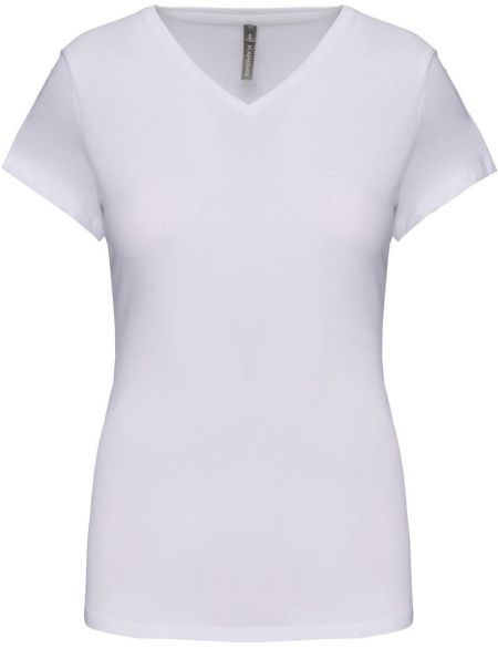 Elastisches Damen-T-Shirt mit V-Ausschnitt Kariban K3015 weiß