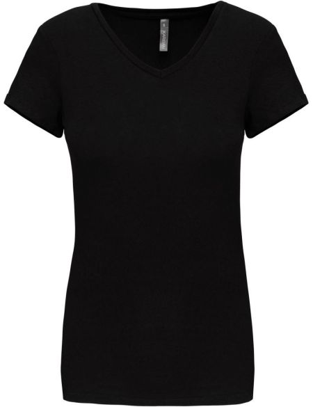 Damen elastisches T-Shirt mit V-Ausschnitt Kariban K3015 schwarz