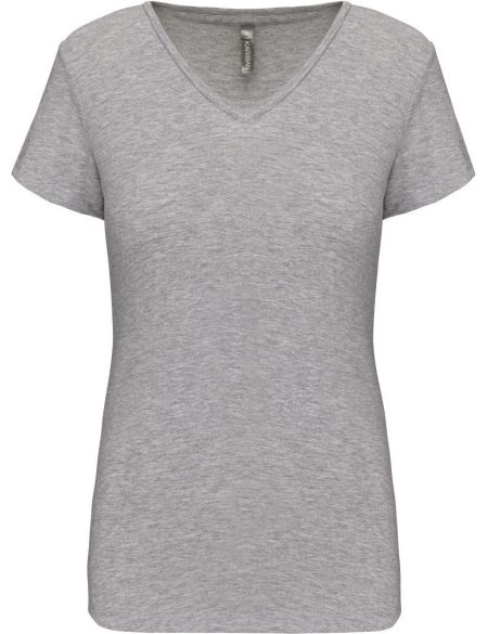 Elastisches Damen-T-Shirt mit V-Ausschnitt Kariban K3015 hellgrau meliert