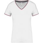 Damen-Piqué-T-Shirt mit V-Ausschnitt Kariban K394 Weiß/Marine/Rot