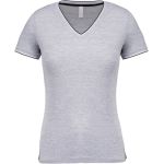 Damen-T-Shirt aus Piqué mit V-Ausschnitt Kariban K394 Oxford-Grau/Marineblau/Weiß