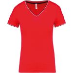 Damen-Piqué-T-Shirt mit V-Ausschnitt Kariban K394 Rot/Marineblau/Weiß
