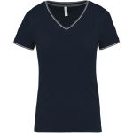 Damen-Piqué-T-Shirt mit V-Ausschnitt Kariban K394 Marineblau/Hellgrau/Weiß