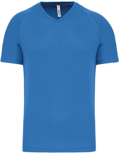 Kariban ProAct PA476 aquablaues Herren-Sport-T-Shirt mit V-Ausschnitt