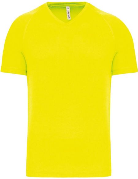 Kariban ProAct PA476 fluoreszierendes gelbes Herren-Sport-T-Shirt mit V-Ausschnitt