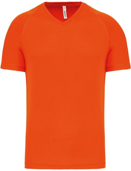 Kariban ProAct PA476 fluoreszierendes orangefarbenes Herren-Sport-T-Shirt mit V-Ausschnitt