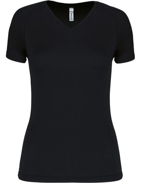 Kariban ProAct PA477 schwarzes Damen-Sport-T-Shirt mit V-Ausschnitt