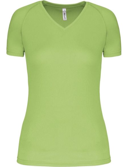 Damen-Sport-T-Shirt mit V-Ausschnitt Kariban ProAct PA477 Limette