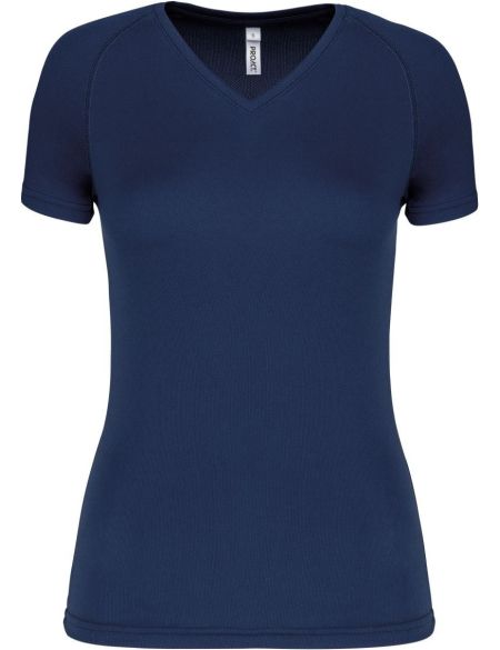 Kariban ProAct PA477 marineblaues Damen-Sport-T-Shirt mit V-Ausschnitt