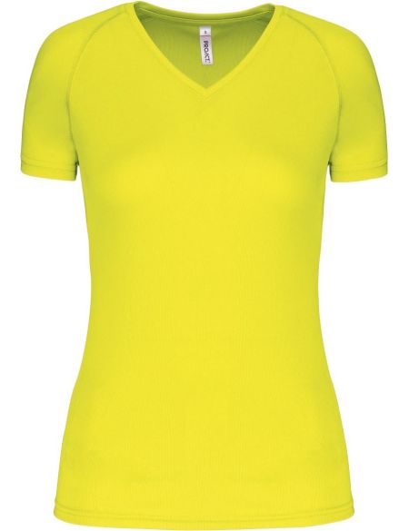 Kariban ProAct PA477 fluoreszierendes gelbes Damen-Sport-T-Shirt mit V-Ausschnitt