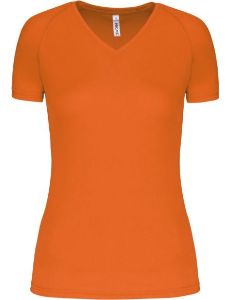 Kariban ProAct PA477 fluoreszierendes orangefarbenes Damen-Sport-T-Shirt mit V-Ausschnitt