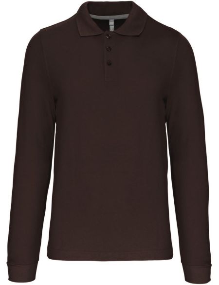 Poloshirt Herren Piqué mit langen Ärmeln Kariban K243 Schokolade